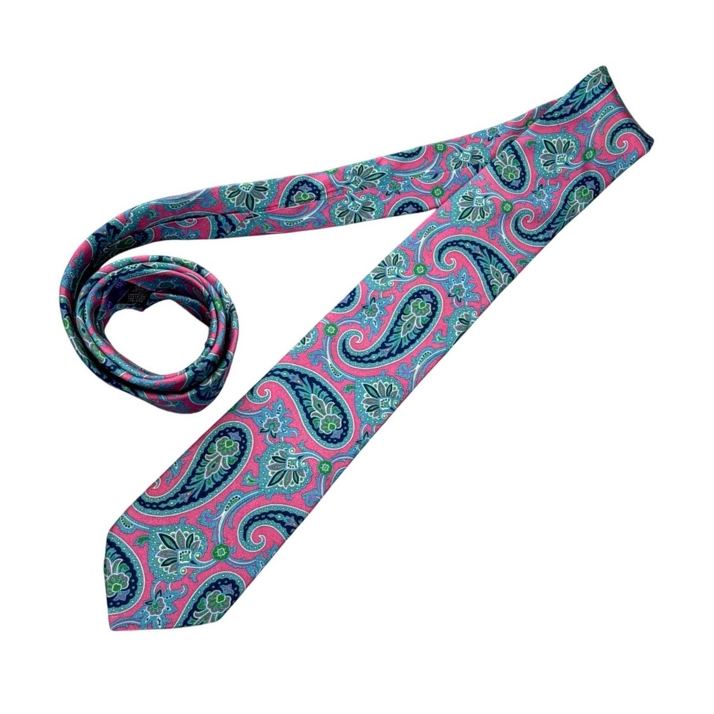Ted Baker London 100% Italian Silk Paisley Tie Pink Blue Green Made USA